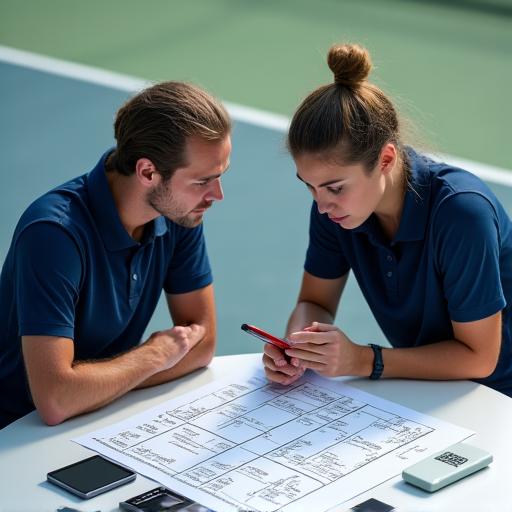 전략 회의 중인 코치와 선수